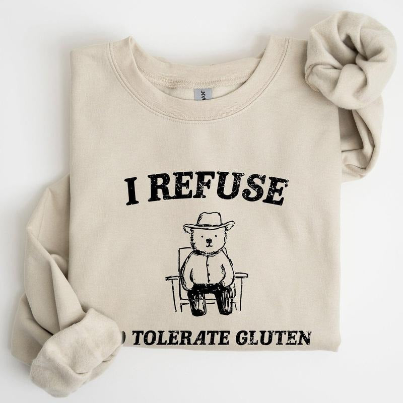 Gluten Bear, Celiac, Meme, Aesthetic, Funny Sweatshirt, Women's Crew Neck, Crewneck T-Shirts, Hoodie | WearSparks.com