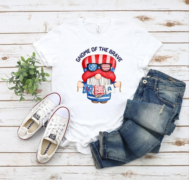 Gnome Of The Brave Shirt Fourth Of July Shirt Soft Tee 4th Of July Tee Casual Shirt Summer Tee Unisex Tee Soft Style...