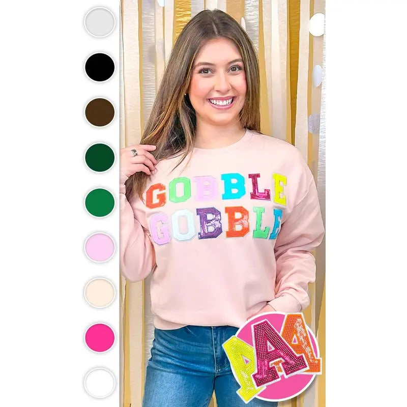 Gobble Gobble Sequin Graphic Sweatshirt T-Shirts, Hoodie | WearSparks.com