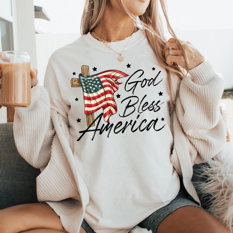 God Bless America Shirt File Designs4th Of July American Flagcross Shirt Patriotic Christian Usa Vintage Trendy Leopard...