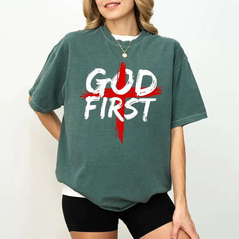 God First Comfort Colors Shirt, Bible Verse Unisex Graphic Tee, Faith Unhinged Tees, Christian Oversized T-shirt,...