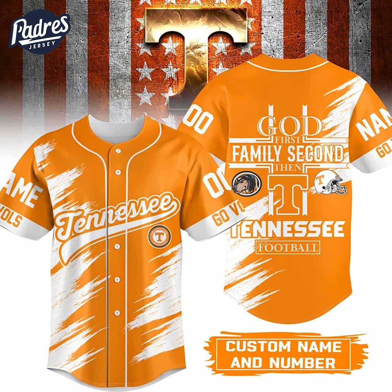 God First Family Second Then Tennessee Football Custom Baseball Jersey - Padres Jersey Oasis: Elevate Your... (Image 1)