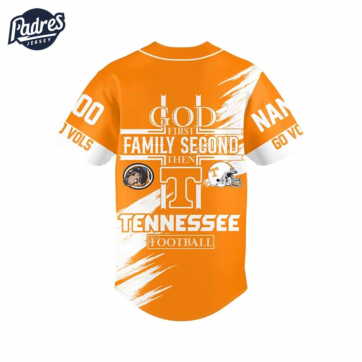 God First Family Second Then Tennessee Football Custom Baseball Jersey - Padres Jersey Oasis: Elevate Your... (Image 3)