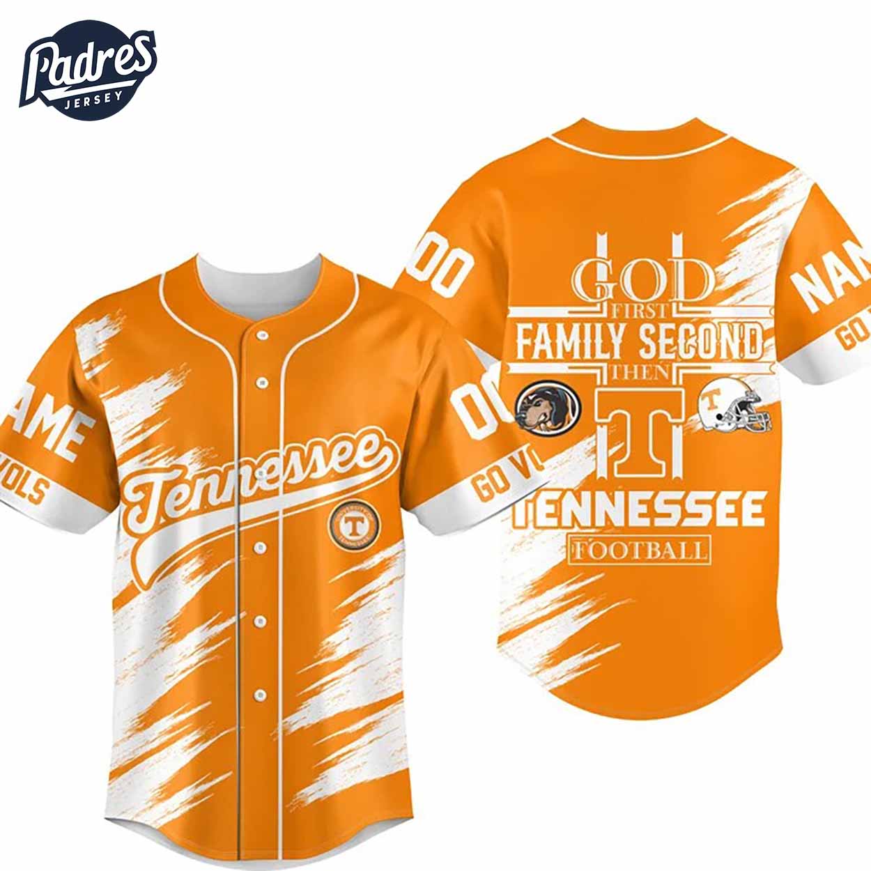 God First Family Second Then Tennessee Football Custom Baseball Jersey - Padres Jersey Oasis: Elevate Your... (Image 4)
