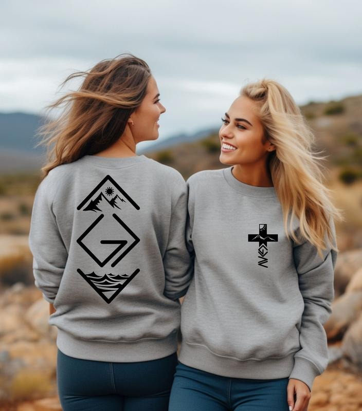 God Is Greater Than The Highs And Lows Sweatshirt, Christian Shirt, Cross on Sleeve, Couples Gift Casual Cotton Fabric...
