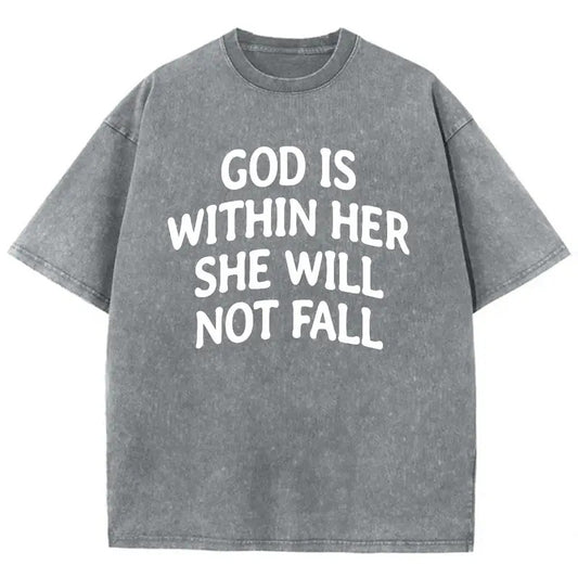 God Is Within Her She Will Not Fall Unisex Washed T-Shirt, Christian Jesus  t shirts, Vintage 90s Graphic Tee Gift Cotton...