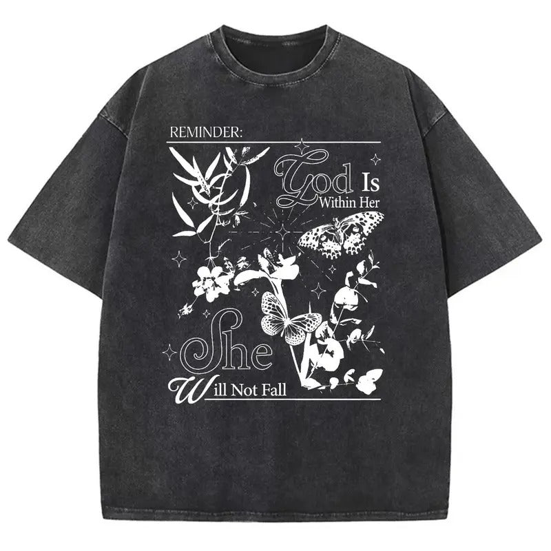 God Is Within Her Unisex Washed T-Shirt, Christian Jesus  t shirts, Vintage 90s Graphic Tee Gift Cotton Top Womenswear...