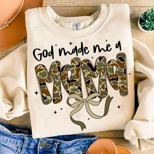 God Made Me a Mama Sweatshirt, Mother Coquette Bow Shirt, Mama Duck Camo Sweater, Mama Coquette Camo Bows Shirt, Camo...