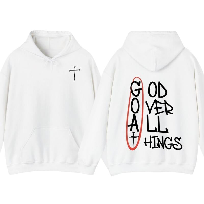 God Over All Things Men's Fashion GOD Letter Print Casual Wear T-Shirt Hoodie Unisex, Trendy Menswear Sweatshirt