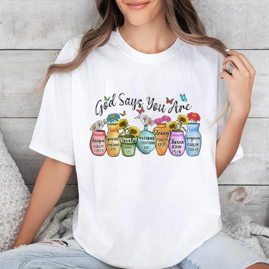 God Says You Are Unique Shirt Casual Style Crew Neck Short Sleeve T-Shirt Tops Trendy for Unisex, Perfect Gift Hoodie,...