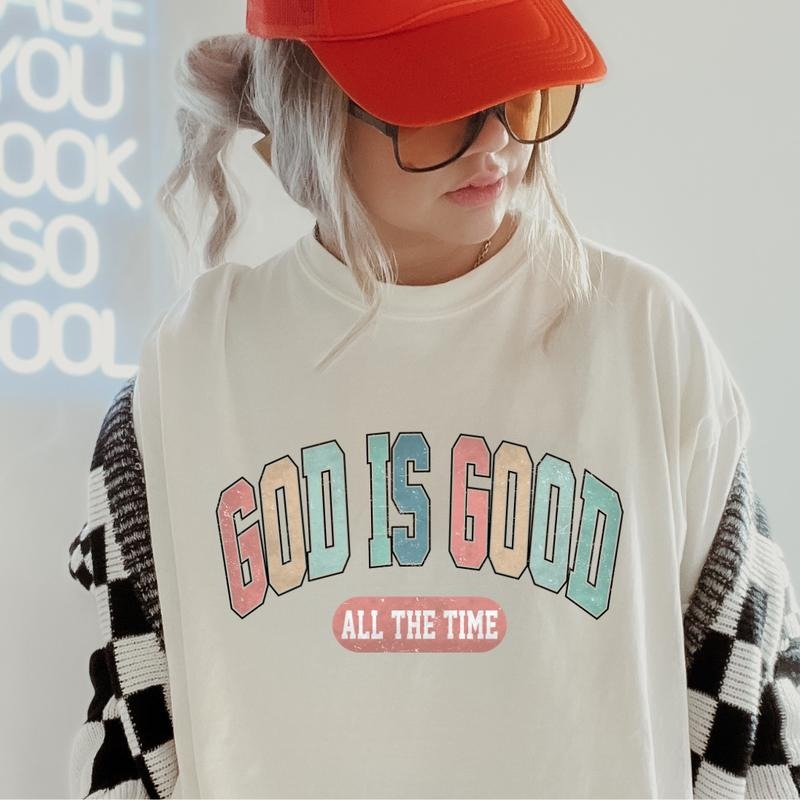 God is Good Varsity Shirt ~ Comfort Colors T-Shirt Unisex Apparel Relaxed Fit Printed in the USA Clothing Womenswear...