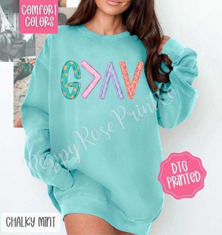 God is greater Comfort Colors Sweatshirt, Trendy Women's Crewneck T-Shirts, Hoodie | WearSparks.com