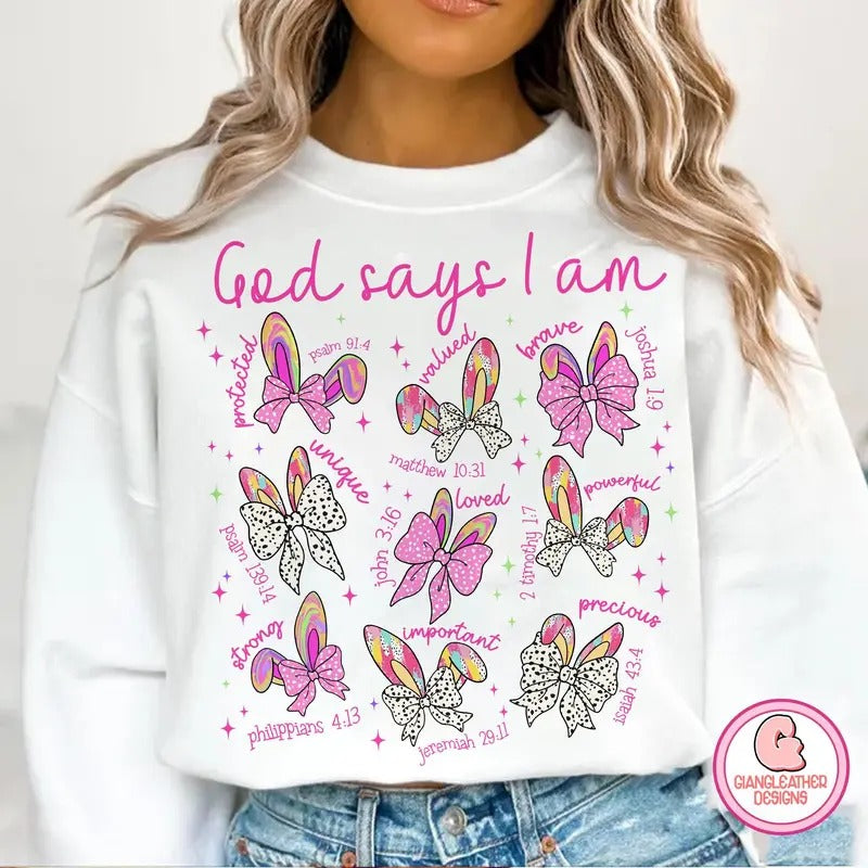 God says I am coquette Sweatshirt, coquette bunny Sweatshirt, Jesus easter Sweatshirt, retro easter Sweatshirt Christian...