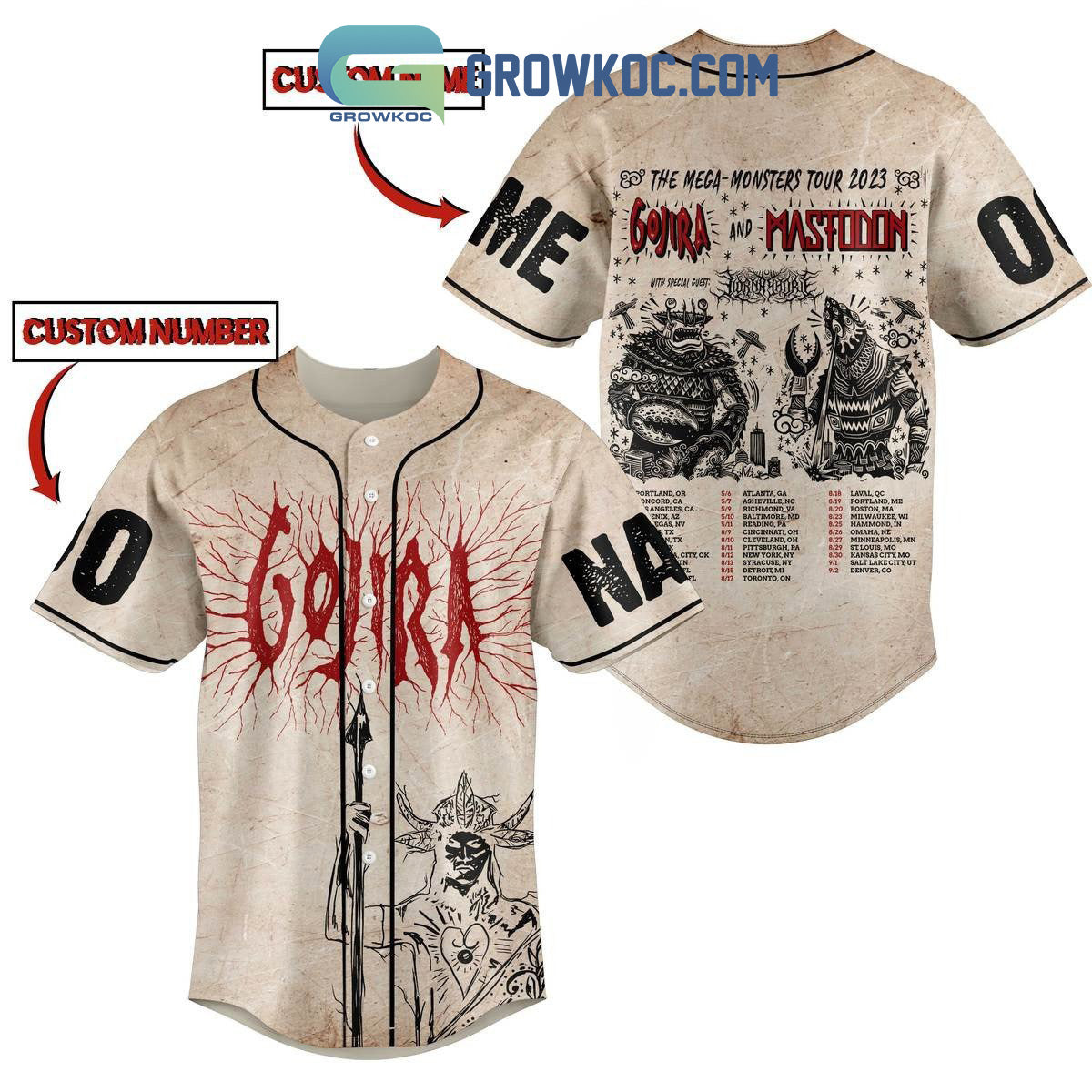 Gojira And Mastodon The Mega Monsters Tour 2023 Personalized Baseball Jersey