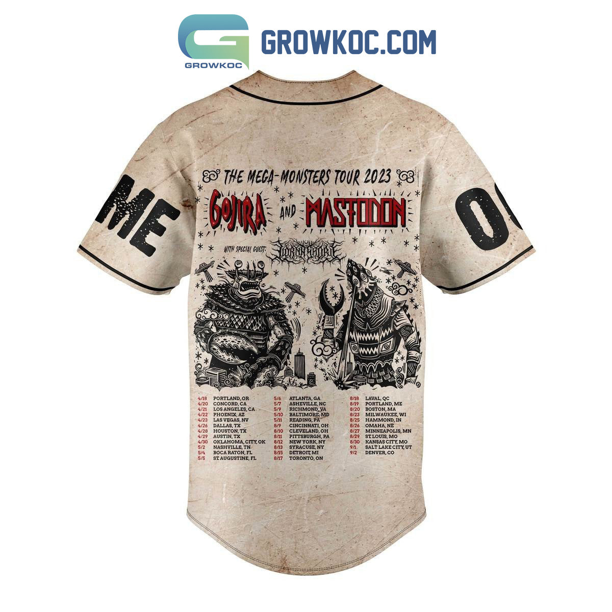 Gojira And Mastodon The Mega Monsters Tour 2023 Personalized Baseball Jersey