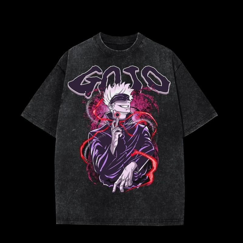 Gojo Acid-Washed Unisex Anime T-Shirt, Streetwear & Gym Style, JJK, One-Sided Design, Simple Style, Simple Look, Easy to...