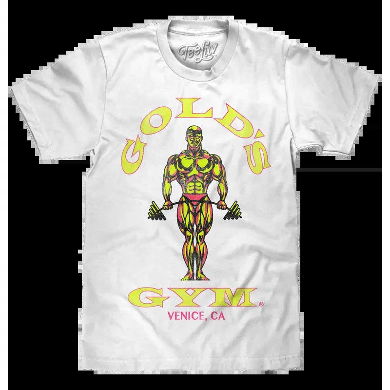 Gold's Gym Neon Strongman T-Shirt - White Hoodie, Sweatshirt | WearSparks.com