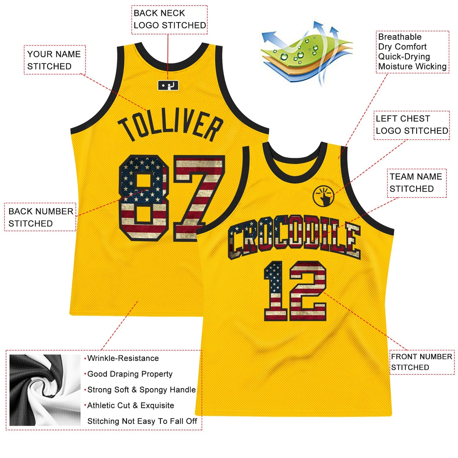 Custom Gold Vintage USA Flag-Black Authentic Throwback Basketball Jersey T-Shirts, Hoodie, Sweatshirt (Image 2)