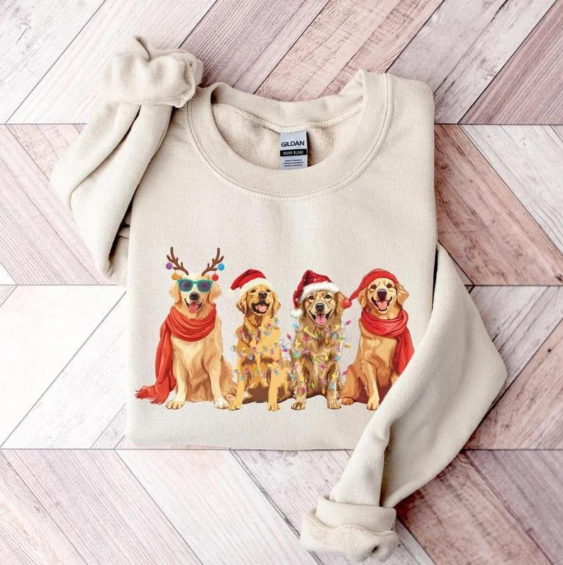 Golden Retriever Christmas Sweatshirt, Dog Christmas Shirt, Golden Mom Shirt, Gift for Dog Lover, Holiday Sweater, Xmas...
