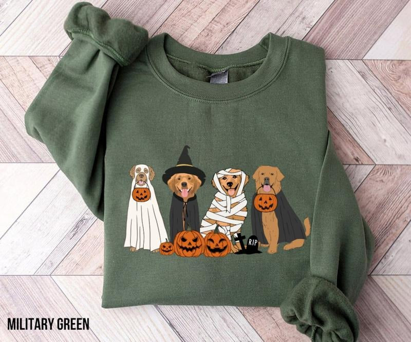 Golden Retriever Halloween Sweater, Halloween Ghost Dog Sweatshirt, Cute Dog Pumpkin Halloween Tee Shirt, Happy Halloween...