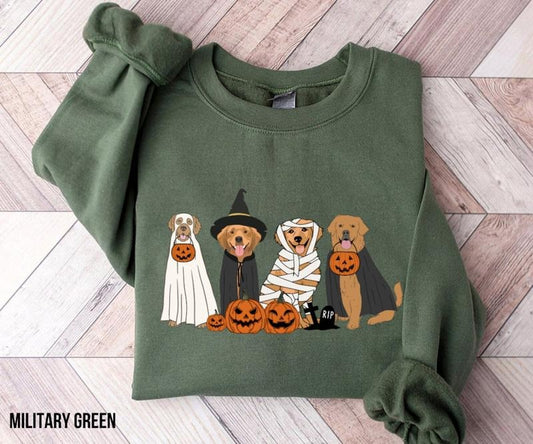 Golden Retriever Halloween Sweater, Halloween Ghost Dog Sweatshirt, Cute Dog Pumpkin Halloween Tee Shirt, Happy Halloween...