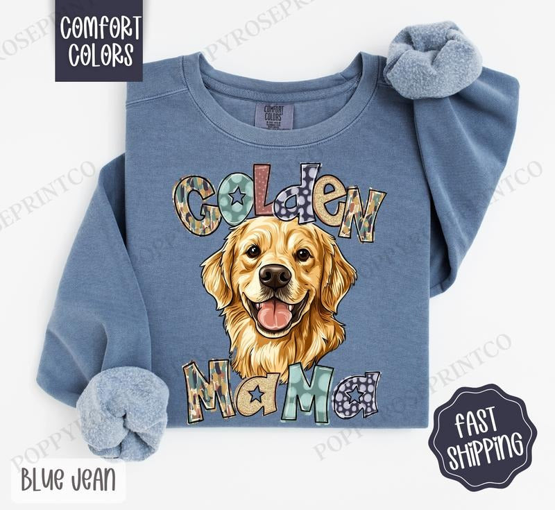 Golden Retriever Mama Comfort Colors Sweatshirt, Mama Women's Crewneck, Cute Dog Mom Women's Sweater T-Shirts, Hoodie