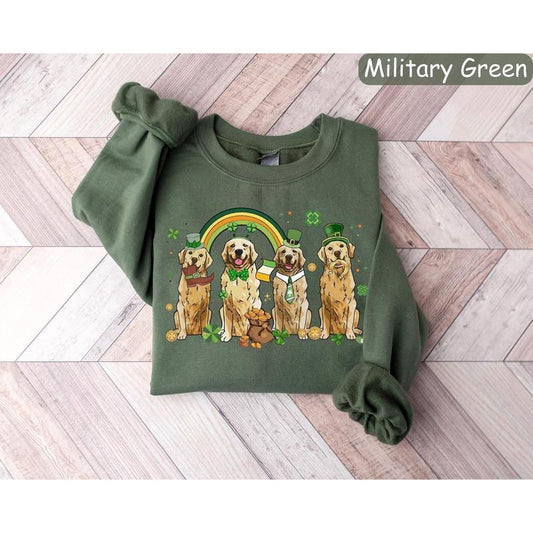 Golden Retriever St Patricks Day Sweatshirt, St Patricks Day Shirt, Lucky Dog Shirt, Irish Dog Mom Shirt, Dog Lover Gift,...