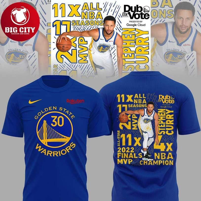Golden State Warriors Stephen Curry 11x All NBA Seasons Two Sided Shirt