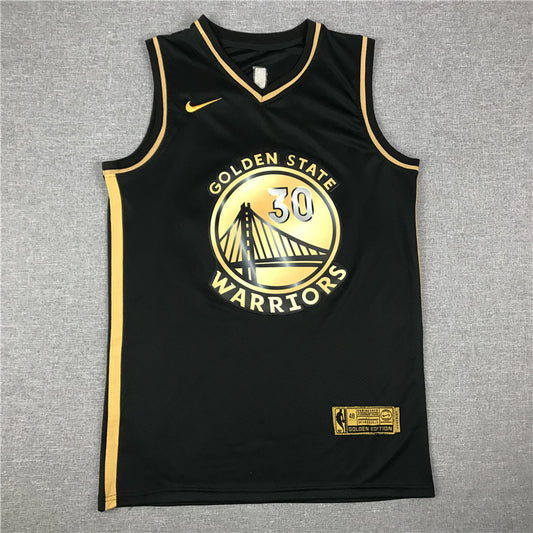Golden State Warriors #30 Stephen Curry New Warriors 30 Black Gold Style 2