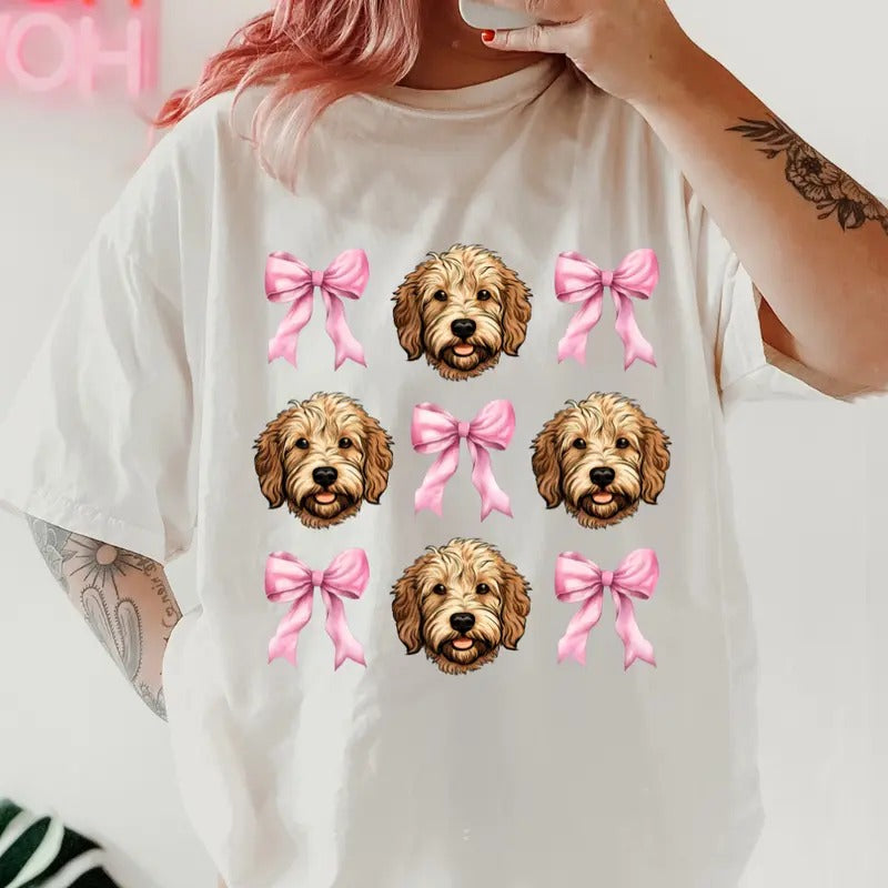 Goldendoodle And Bow Shirt~ Unisex Apparel Relaxed Fit Printed In The USA Clothing Womenswear Casual Comfort Cotton Top...