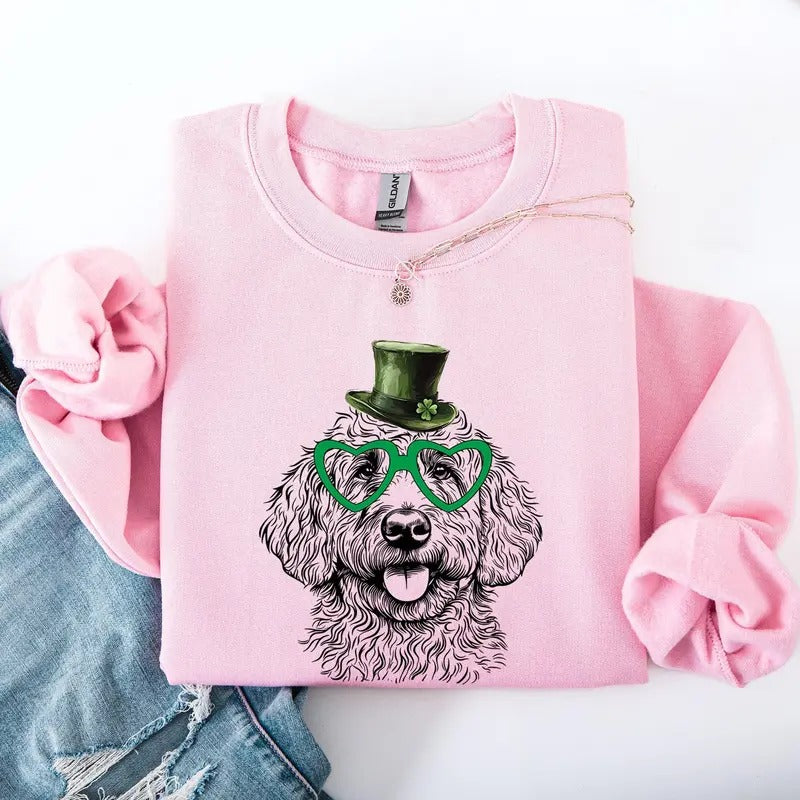Goldendoodle, Adorable Dog, St Patrick's Day, Lucky, Irish Sweatshirt, Crew Neck, Women's, Crewneck T-Shirts, Hoodie