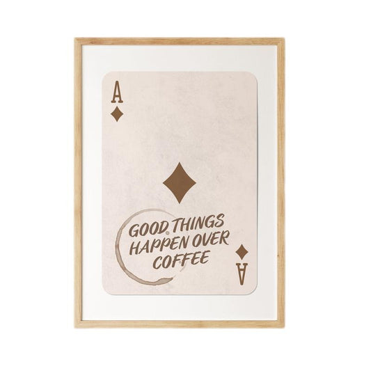 Good Things Happen Over Coffee Print, Retro Kitchen Decor, Trendy Ace Card Art, Coffee Shop Decor, Playing Card Wall...