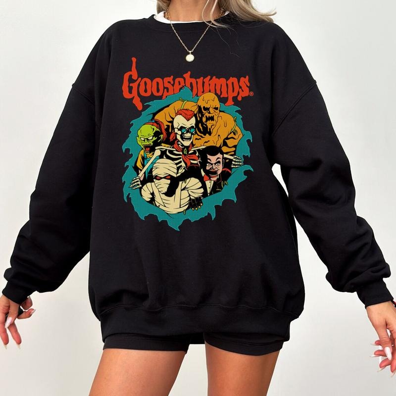Goosebumps Retro Sweatshirt, Goosebumps Nightmare Halloween Characters Sweatshirt, Goosebumps Halloween Crewneck, Green...