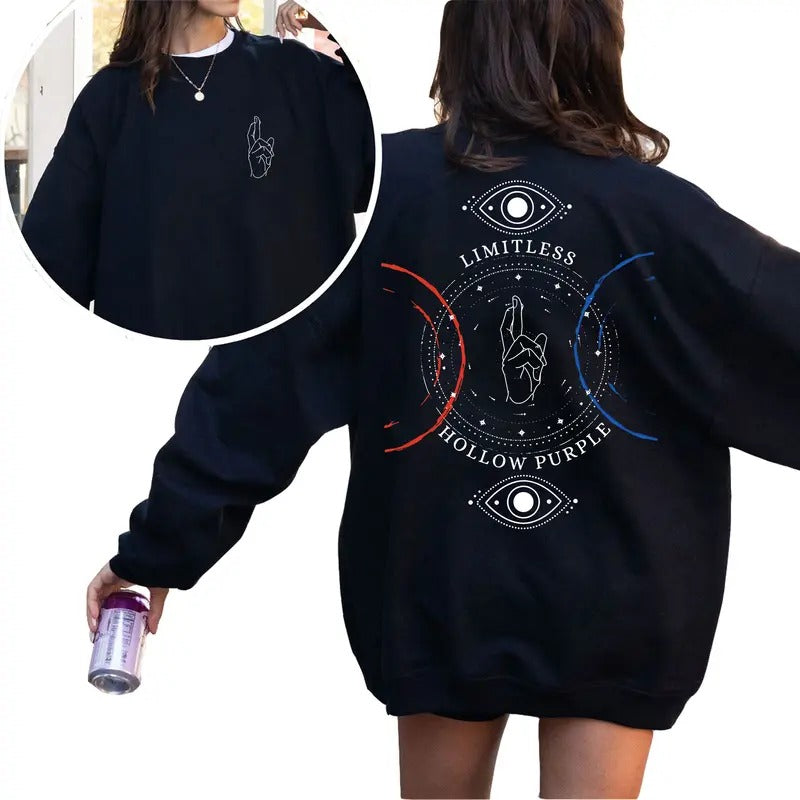 Gothic JJK Limitless Hollow Purple Characters Anime Lovers Tshirt Crewneck Hoodie Sweatshirt | WearSparks.com