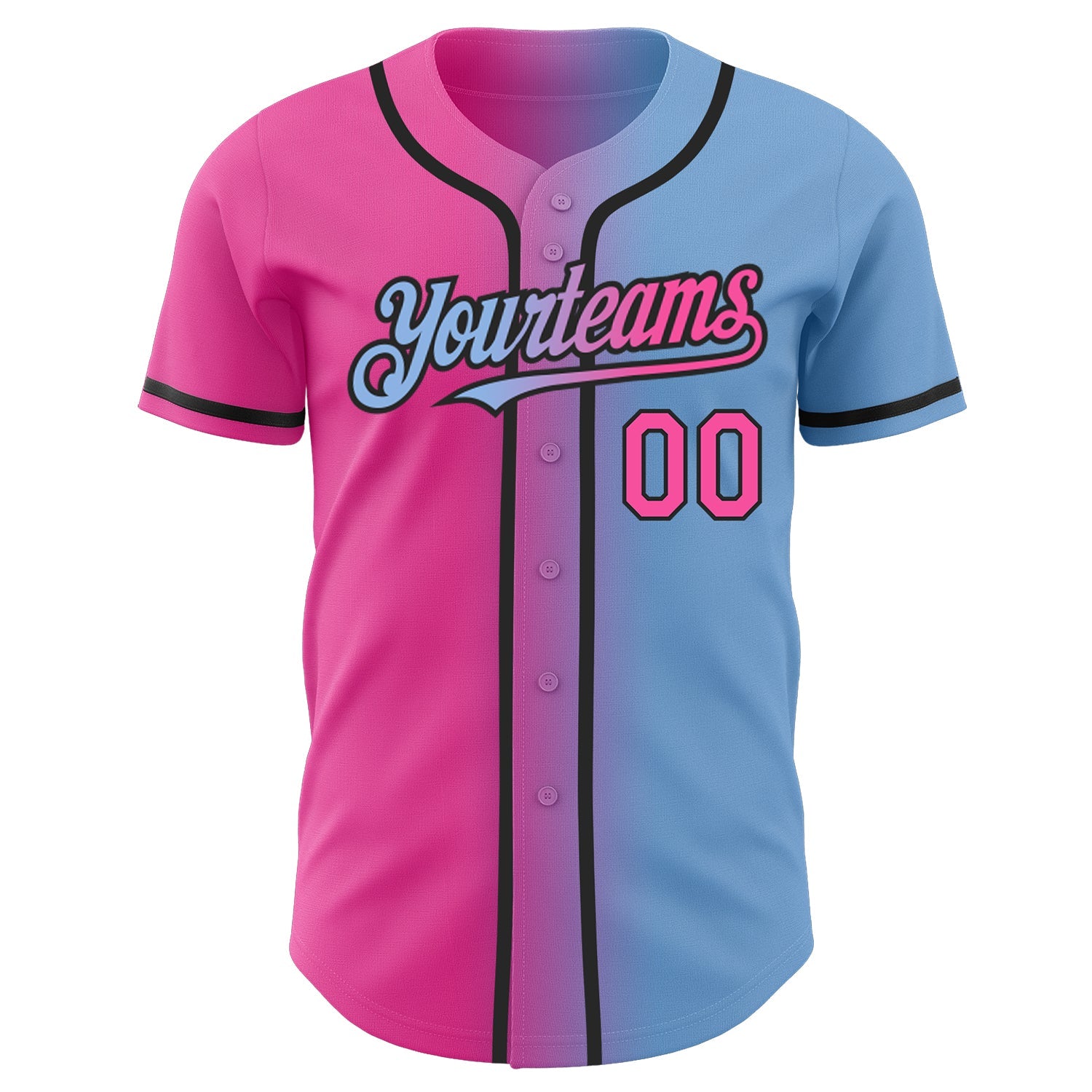 Custom Light Blue Pink-Black Authentic Gradient Fashion Baseball Jersey