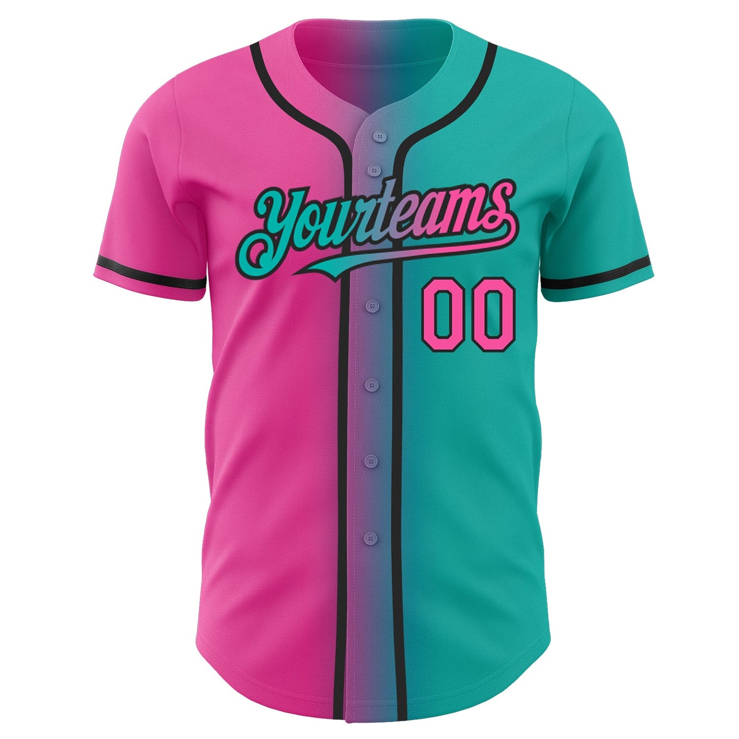 Custom Aqua Pink-Black Authentic Gradient Fashion Baseball Jersey T-Shirts, Hoodie, Sweatshirt | WearSparks.com (Image 2)