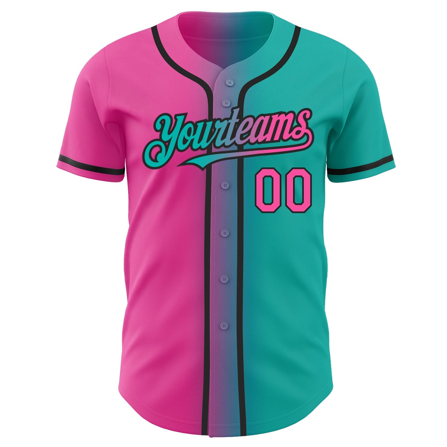 Custom Aqua Pink-Black Authentic Gradient Fashion Baseball Jersey T-Shirts, Hoodie, Sweatshirt | WearSparks.com (Image 2)