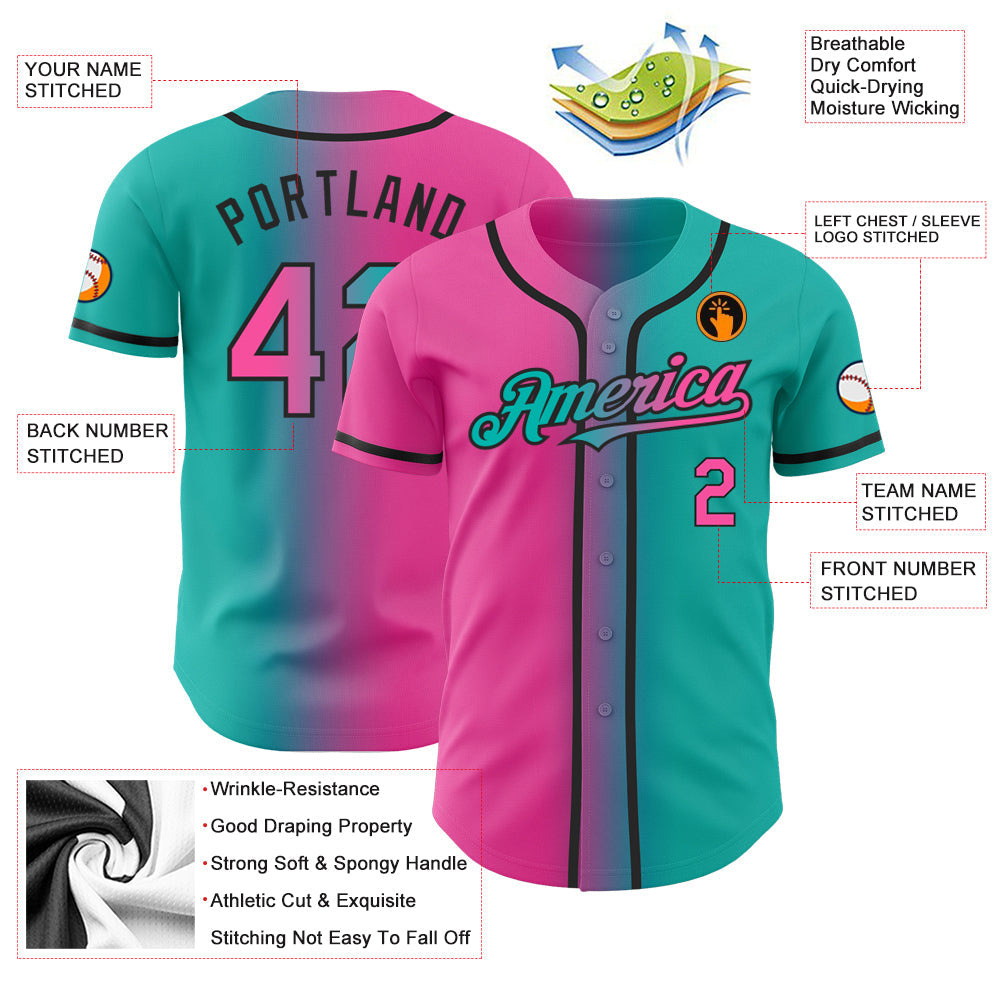 Custom Aqua Pink-Black Authentic Gradient Fashion Baseball Jersey T-Shirts, Hoodie, Sweatshirt | WearSparks.com (Image 3)