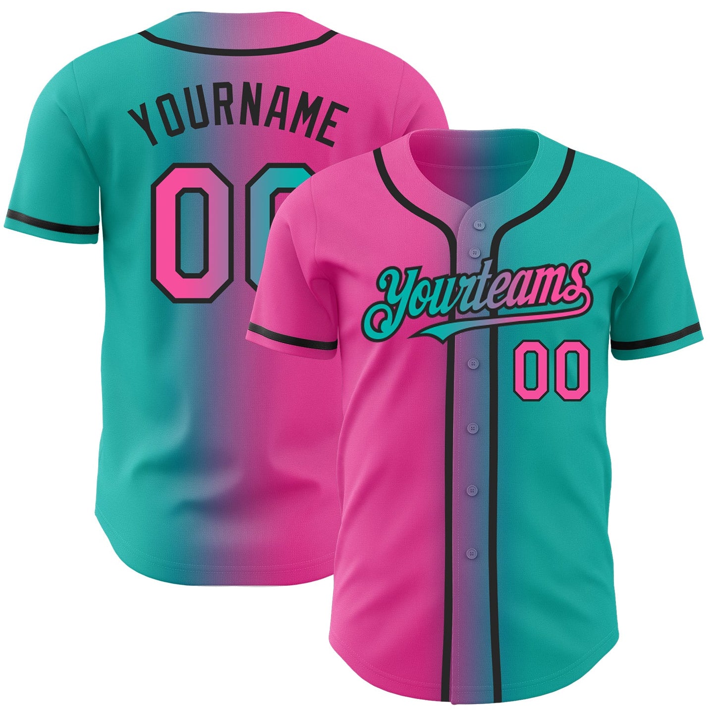 Custom Aqua Pink-Black Authentic Gradient Fashion Baseball Jersey T-Shirts, Hoodie, Sweatshirt | WearSparks.com (Image 1)