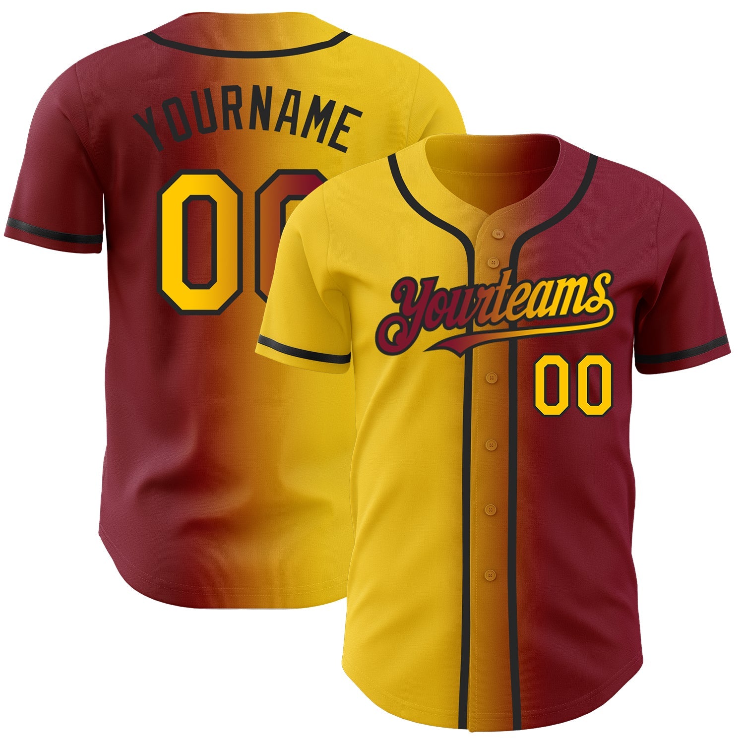 Custom Crimson Yellow-Black Authentic Gradient Fashion Baseball Jersey