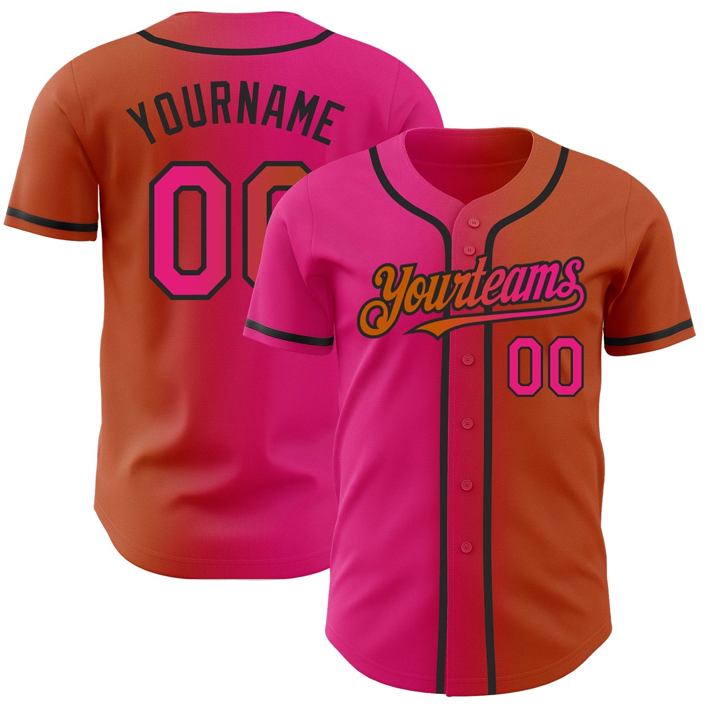 Custom Texas Orange Hot Pink-Black Authentic Gradient Fashion Baseball Jersey