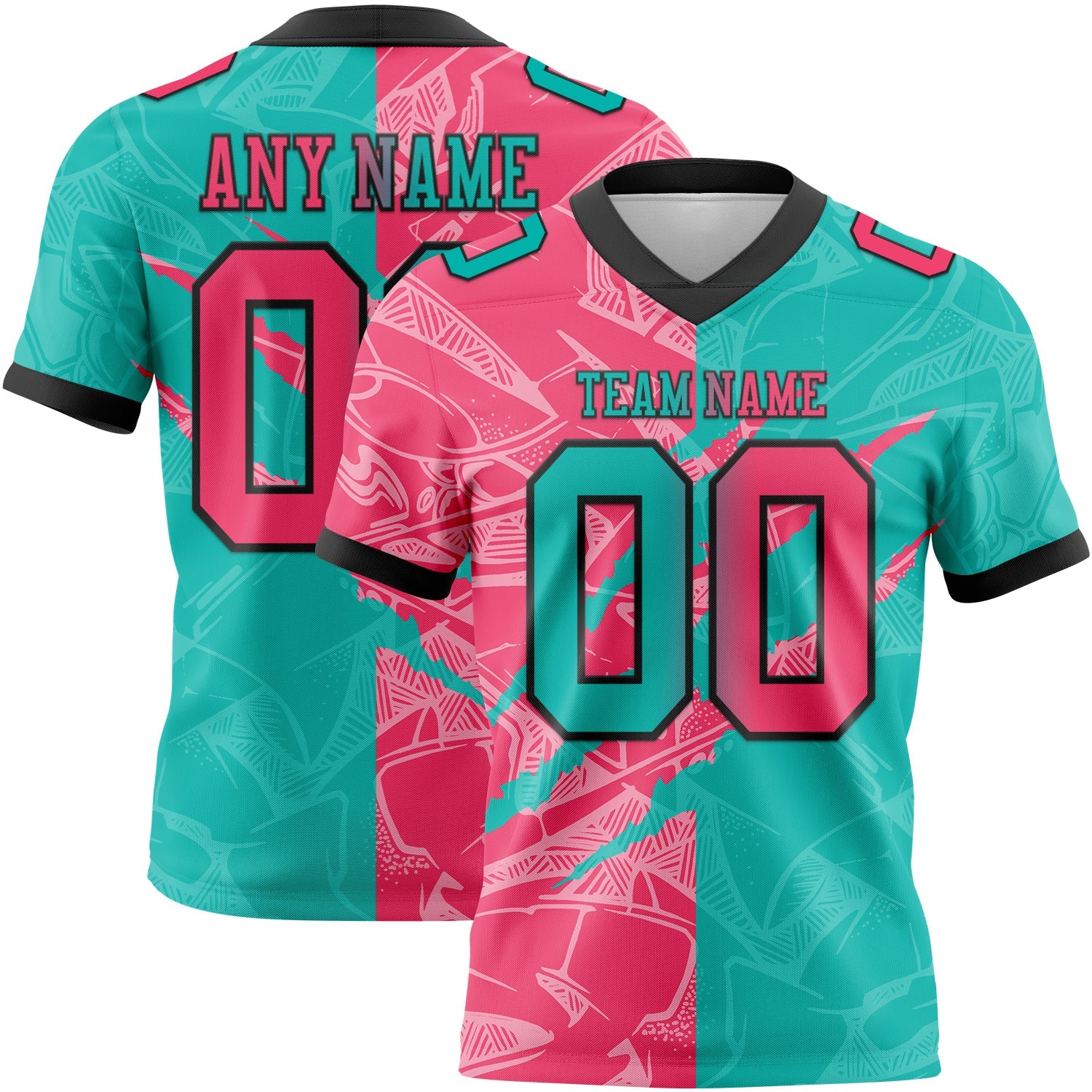 Custom Aqua Neon Pink-Black Authentic Gradient Fashion Scratch Football Jersey T-Shirts, Hoodie, Sweatshirt (Image 1)