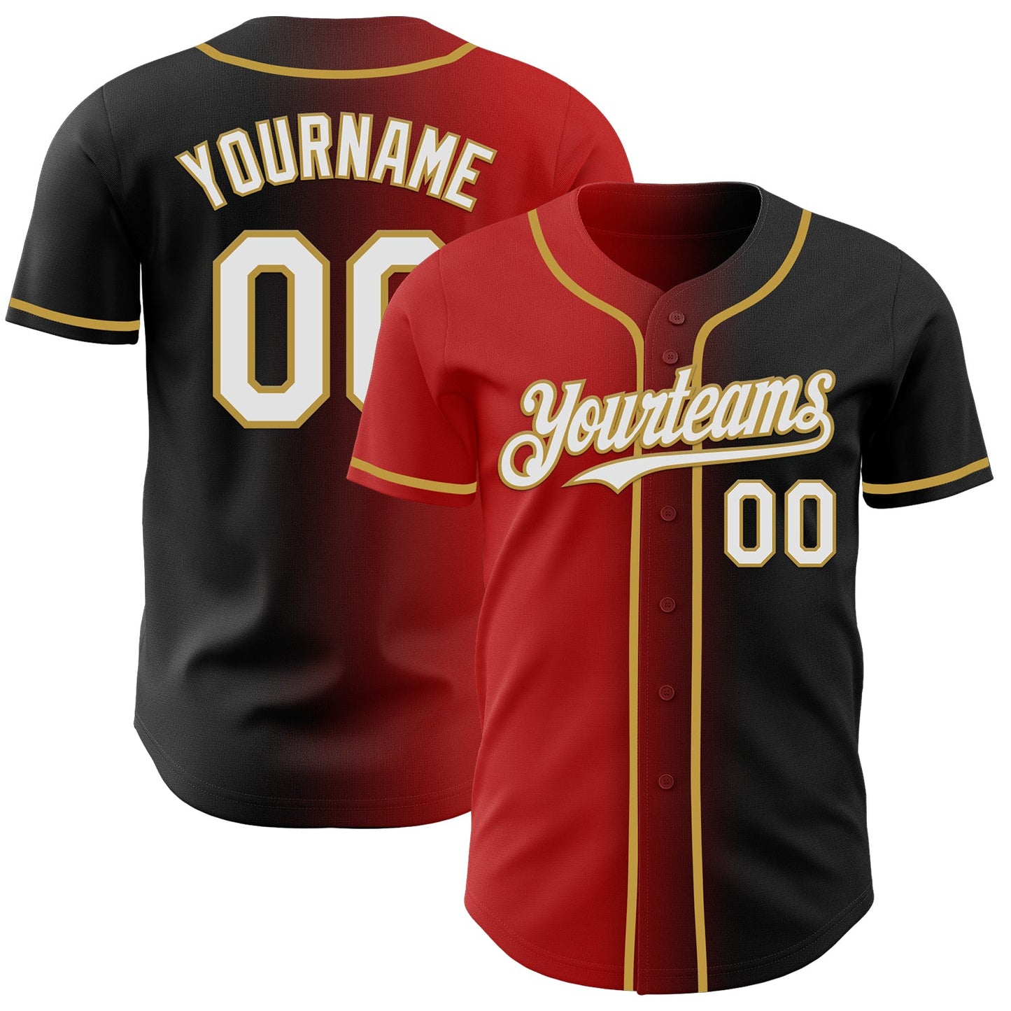 Custom Black White Red-Old Gold Authentic Gradient Fashion Baseball Jersey T-Shirts, Hoodie, Sweatshirt (Image 1)