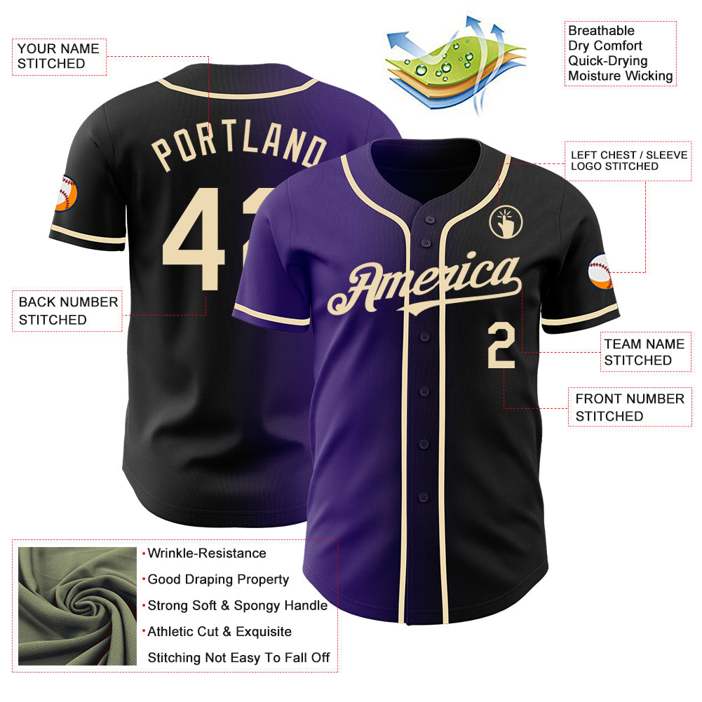 Custom Black Cream-Purple Authentic Gradient Fashion Baseball Jersey T-Shirts, Hoodie, Sweatshirt | WearSparks.com (Image 3)