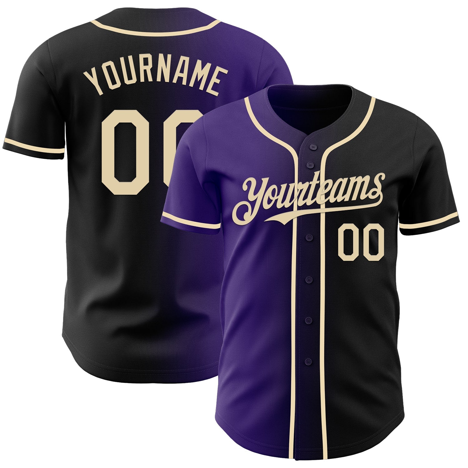 Custom Black Cream-Purple Authentic Gradient Fashion Baseball Jersey T-Shirts, Hoodie, Sweatshirt | WearSparks.com (Image 1)