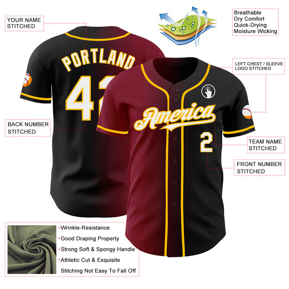 Custom Black White Crimson-Gold Authentic Gradient Fashion Baseball Jersey T-Shirts, Hoodie, Sweatshirt (Image 3)