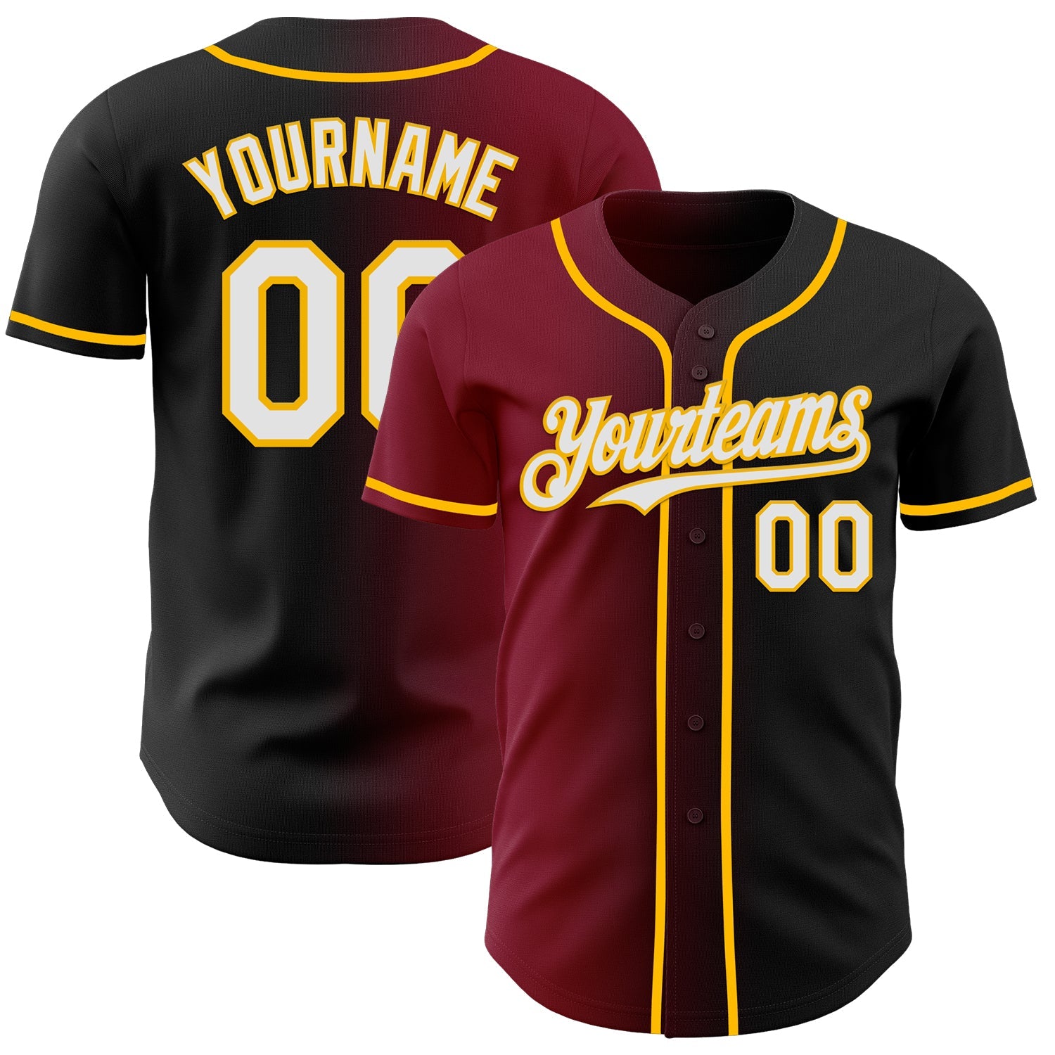 Custom Black White Crimson-Gold Authentic Gradient Fashion Baseball Jersey T-Shirts, Hoodie, Sweatshirt (Image 1)