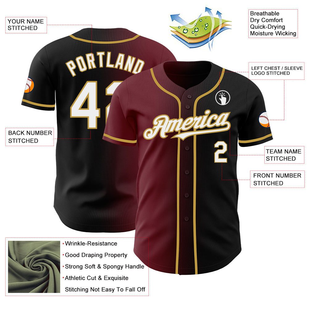 Custom Black White Burgundy-Old Gold Authentic Gradient Fashion Baseball Jersey T-Shirts, Hoodie, Sweatshirt (Image 3)