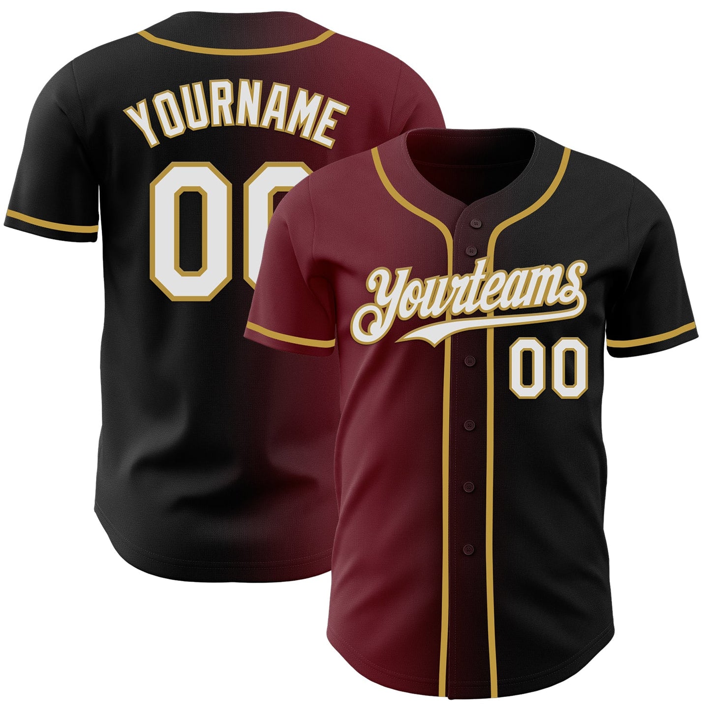 Custom Black White Burgundy-Old Gold Authentic Gradient Fashion Baseball Jersey T-Shirts, Hoodie, Sweatshirt (Image 1)