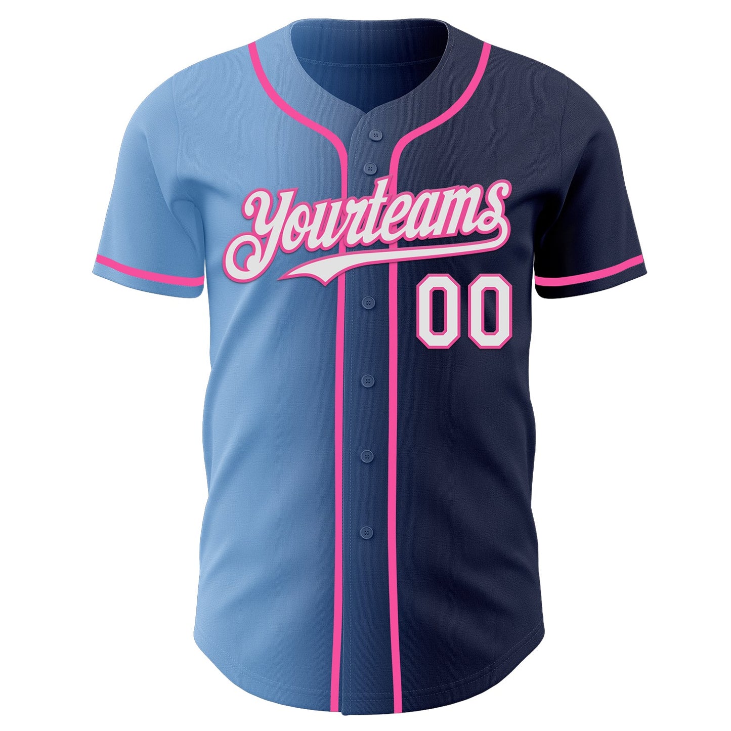 Custom Navy White Light Blue-Pink Authentic Gradient Fashion Baseball Jersey